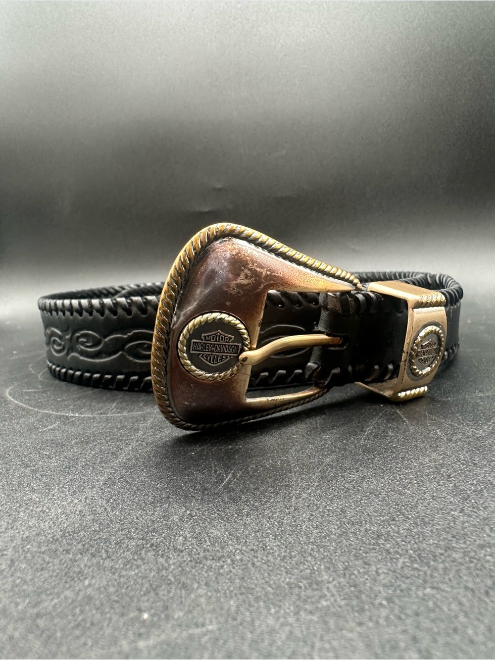 Vintage Harley-Davidson Genuine Leather Braided Trim Wave Size 44 Belt 97655-04V